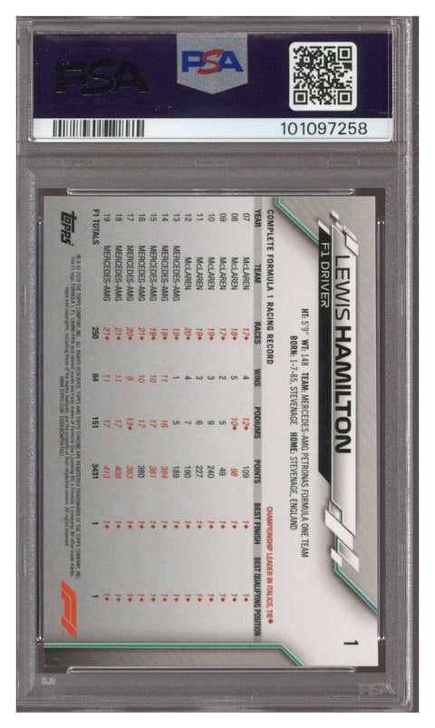 2020 Topps Chrome Sapphire F1 #1 Lewis Hamilton RC Refractor Portrait PSA 8