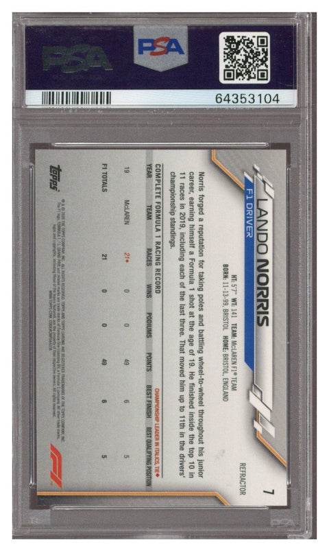 2020 Topps Chrome F1 Lando Norris Refractor RC #7 PSA 10