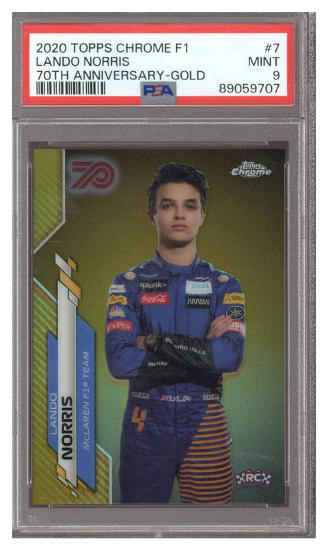 2020 Topps Chrome F1 Lando Norris Refractor 70th Anniversary Gold RC #7 PSA 9
