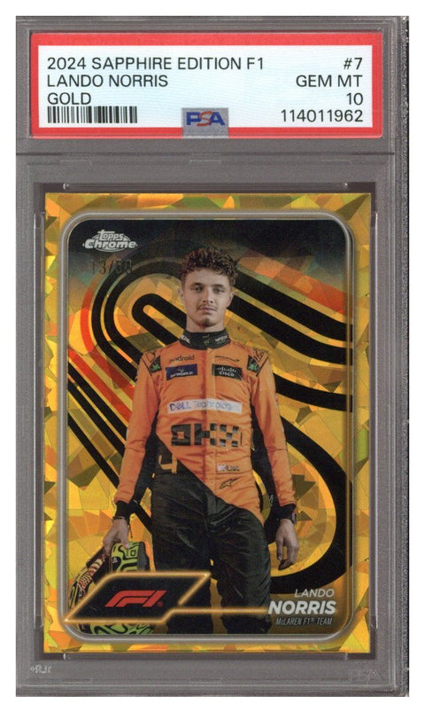 2024 TOPPS CHROME F1 SAPPHIRE EDITION GOLD #7 LANDO NORRIS 13/50 PSA 10