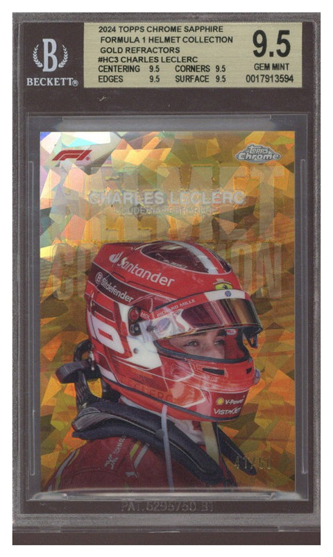 CHARLES LECLERC 2024 Topps Chrome F1 Sapphire GOLD Helmet 41/50 BGS 9.5