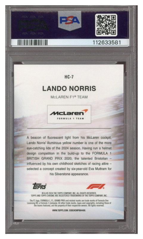 2024 TOPPS CHROME F1 SAPPHIRE ED HELMET COLL LANDO NORRIS 11/50 PSA 7