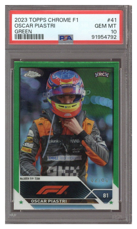2023 TOPPS CHROME F1 GREEN REFRACTOR #41 OSCAR PIASTRI 94/99 PSA 10