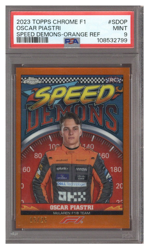 2023 Topps Chrome F1 Oscar Piastri Speed Demons RC Orange Refractor 15/25 PSA 9