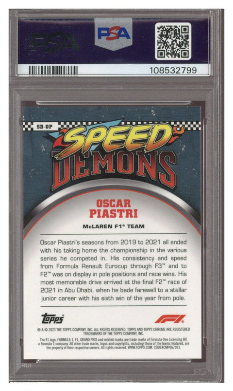 2023 Topps Chrome F1 Oscar Piastri Speed Demons RC Orange Refractor 15/25 PSA 9