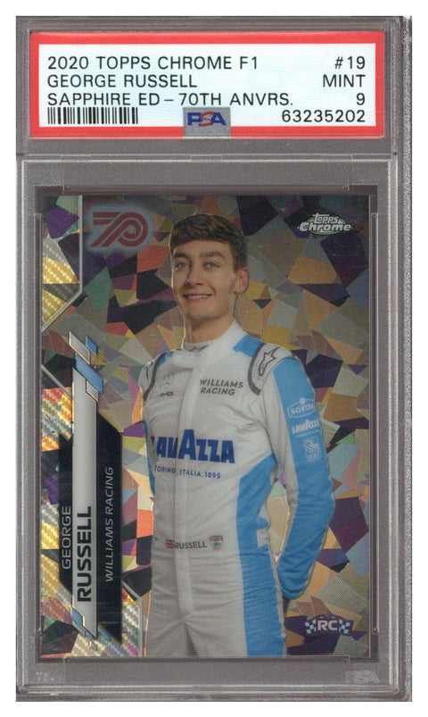 GEORGE RUSSELL PSA 9 2020 TOPPS CHROME F1 #19 SAPPHIRE 70TH REFRACTOR RC 51/70