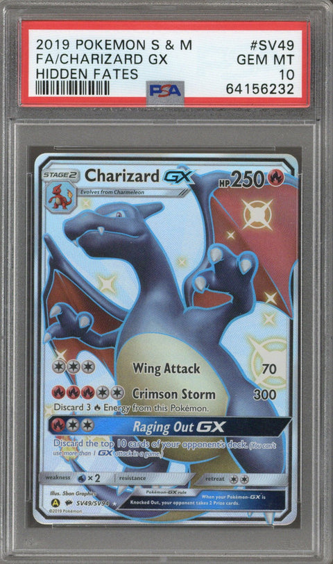 2019 Pokemon Sun and Moon Hidden Fates Shiny Vault Charizard Gx #SV49 PSA 10