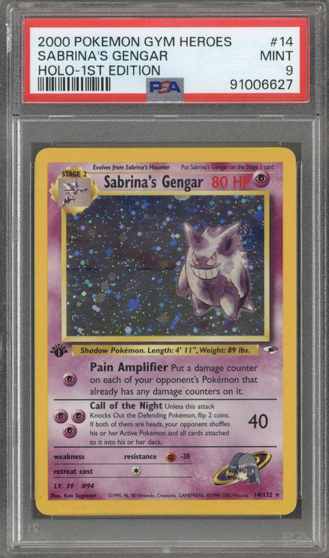 2000 Pokemon Gym Heroes 1st Edition Holo Sabrina's Gengar #14 PSA 9