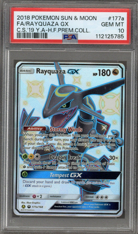 2018 Pokemon Hidden Fates UPC Rayquaza GX 177a/168 PSA 10