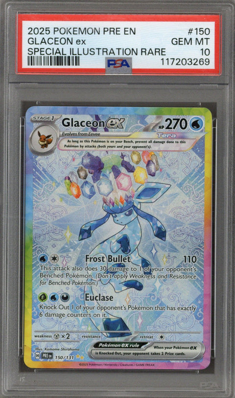 2025 Pokemon Prismatic Evolutions Glaceon ex SIR PSA 10