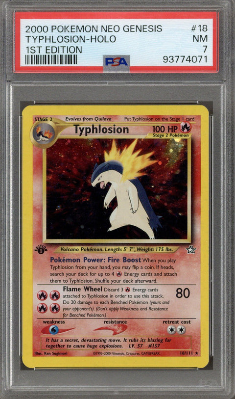 2000 Pokemon Neo Genesis 1st Edition Holo Level 57 Typhlosion #18 PSA 7