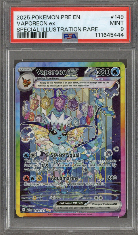 2025 Pokemon Prismatic Evolutions Vaporeon ex SIR PSA 9