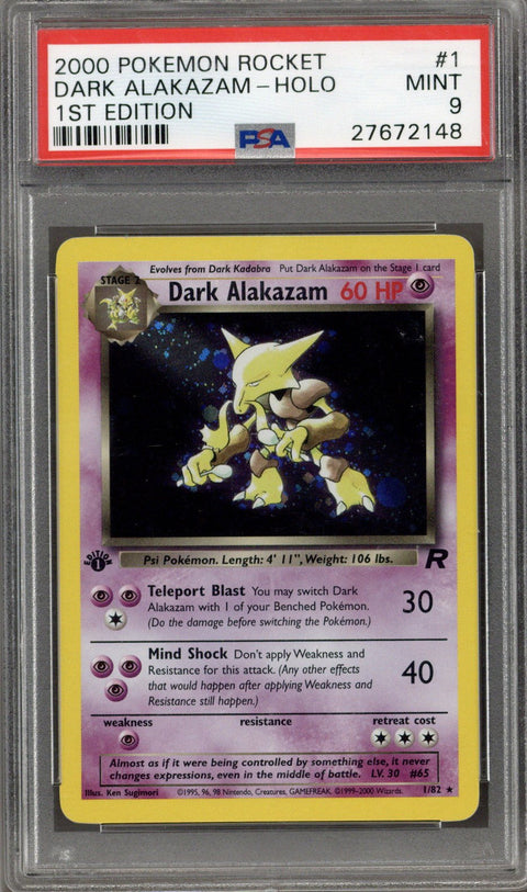 2000 Pokemon Team Rocket 1st Edition Holo Dark Alakazam #1 PSA 9
