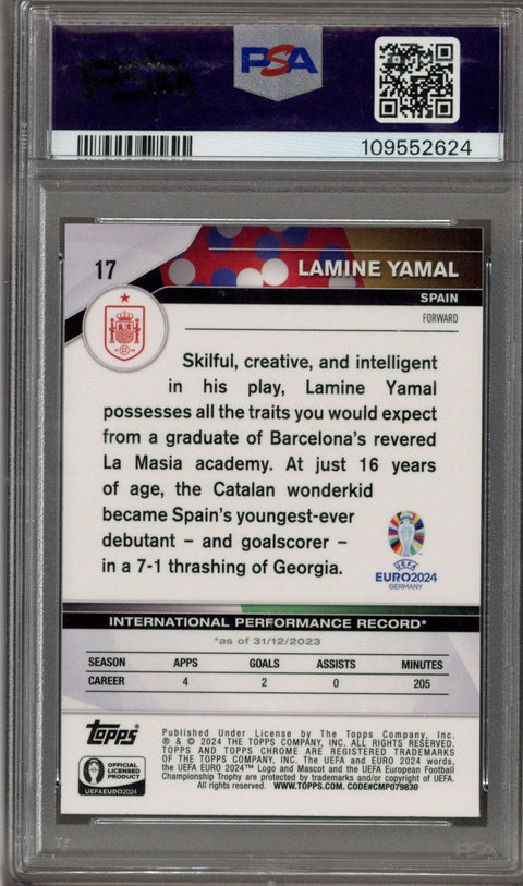 2024 TOPPS CHROME SAPPHIRE UEFA EURO #17 LAMINE YAMAL PSA 10