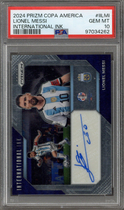 2024 Prizm COPA America Lionel Messi Argentina International Ink Auto PSA 10