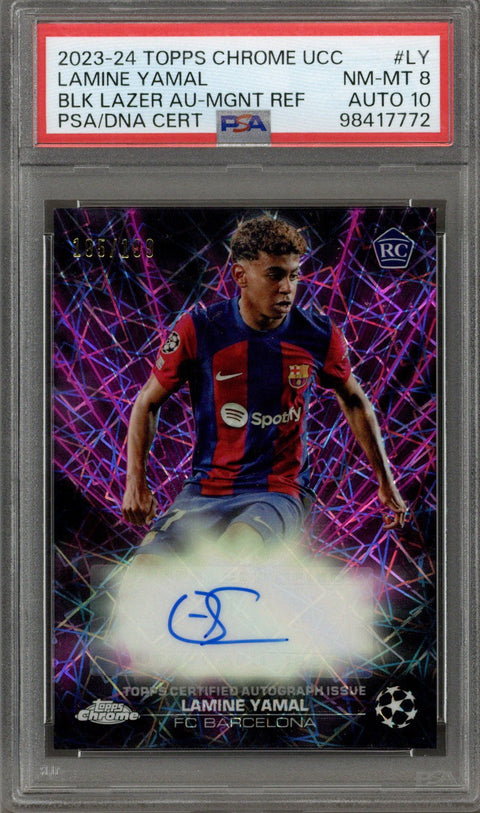 2023-24 Topps Chrome UCC Lamine Yamal Auto Black Lazer PINK 105/199 PSA 8 AUTO 10