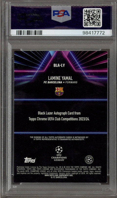 2023-24 Topps Chrome UCC Lamine Yamal Auto Black Lazer PINK 105/199 PSA 8 AUTO 10