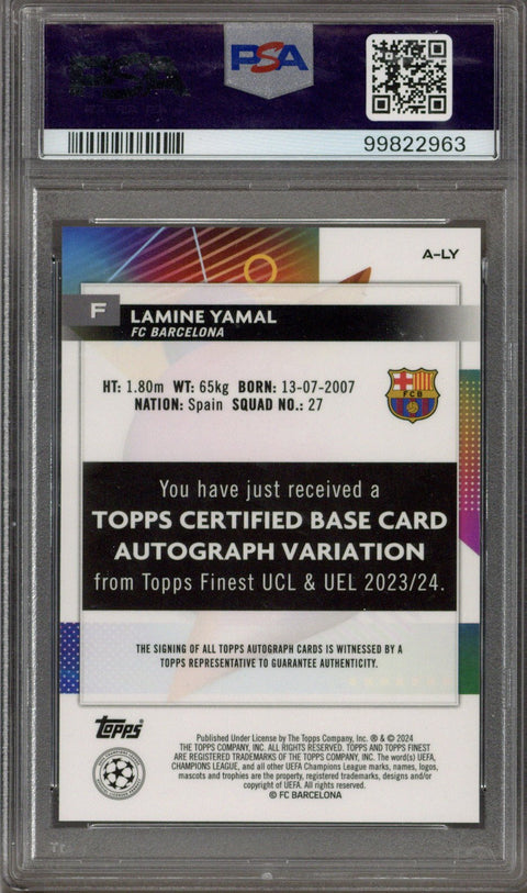 2023-24 Topps Finest UCC Soccer Lamine Yamal RC Rookie AUTO PSA 10 GEM MINT