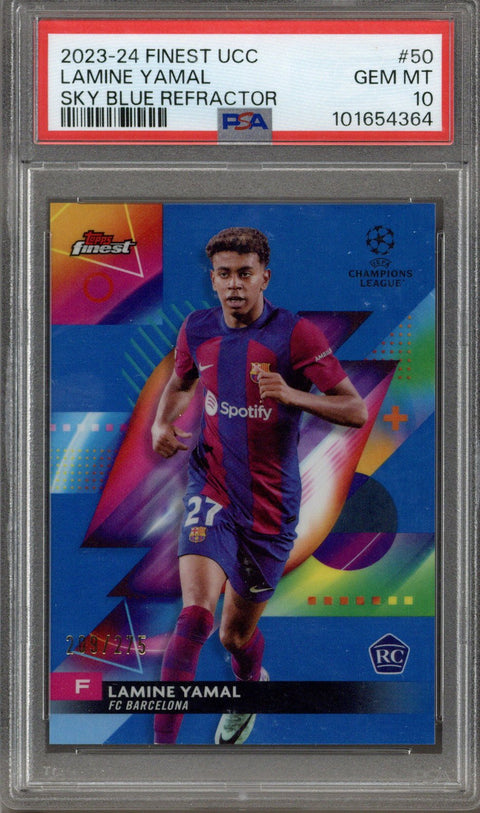 2023-24 Topps Finest UEFA Lamine Yamal RC Barcelona Sky Blue /275 PSA 10