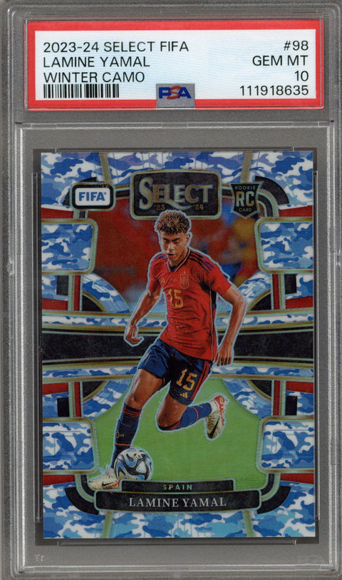 2023 Select FIFA Lamine Yamal RC Winter Camo Prizm 2/99 PSA 10