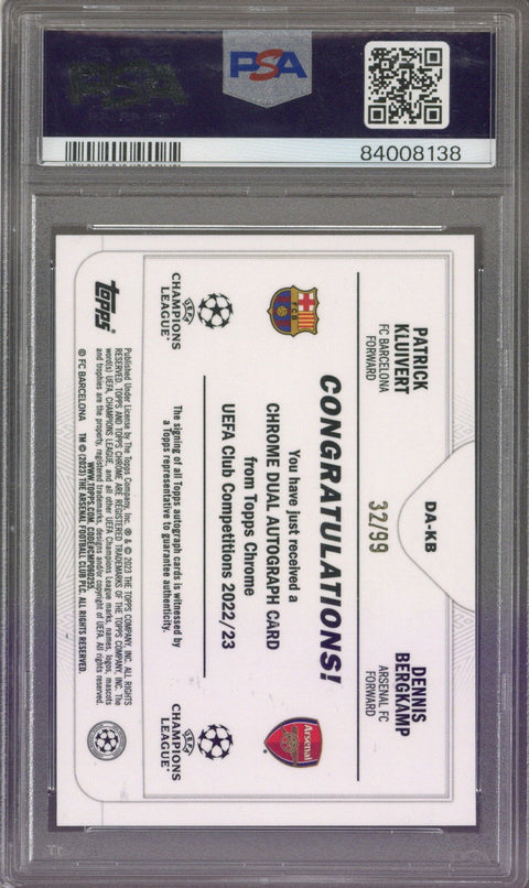 2022-2023 Topps Chrome UCC Kluivert/Bergkamp Chrome Dual Autographs #KB /99 PSA 9