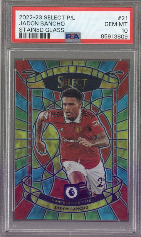 2022-2023 Panini Select Premier League Jadon Sancho Stained Glass #21 PSA 10