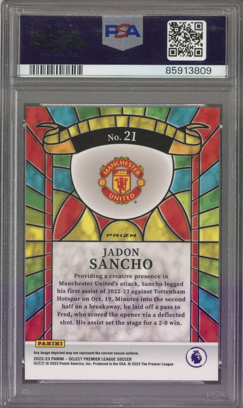 2022-2023 Panini Select Premier League Jadon Sancho Stained Glass #21 PSA 10