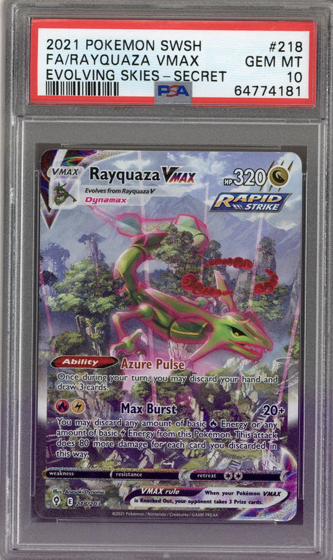 2021 Pokemon Evolving Skies Rayquaza VMax 218/203 PSA 10