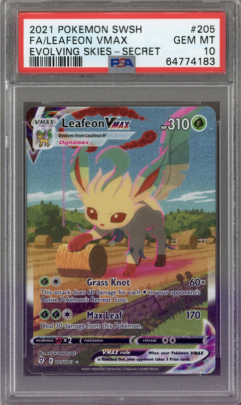 2021 Pokemon Evolving Skies Leafeon VMax 205/203 PSA 10
