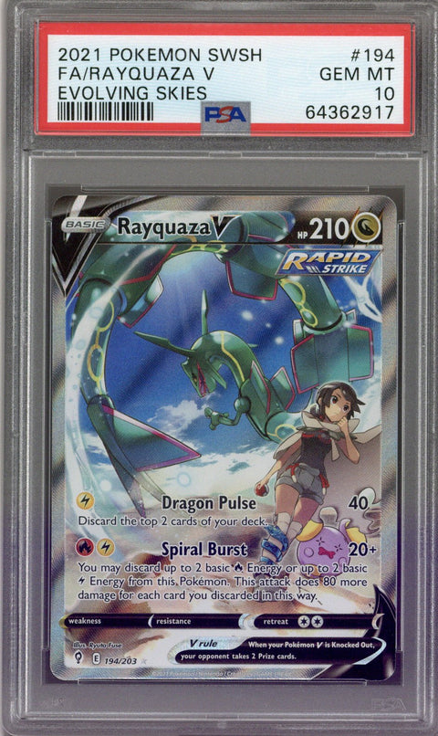 2021 Pokemon Evolving Skies Rayquaza V 194/203 PSA 10