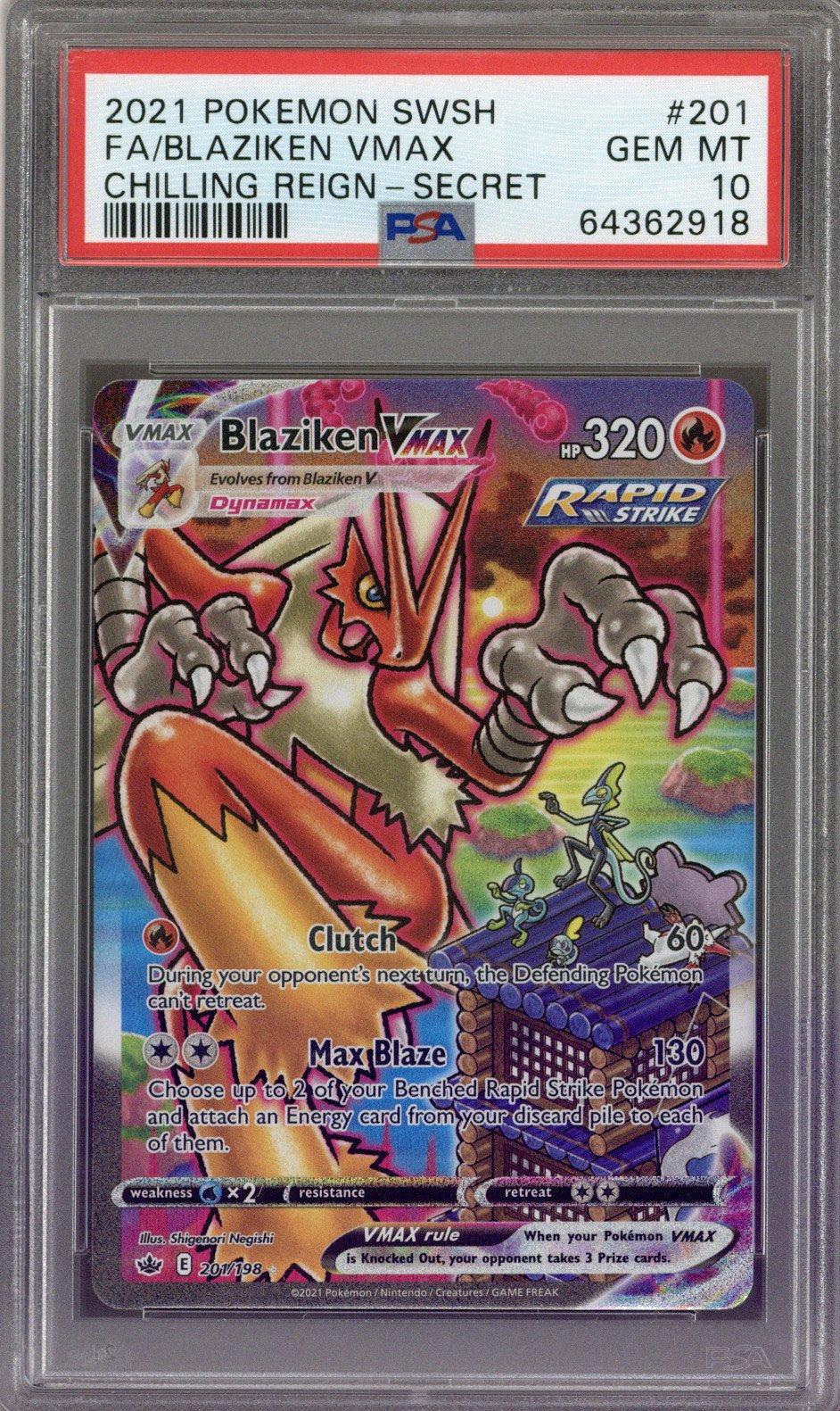 2021 Pokemon Chilling Reign Blaziken VMax Secret 201/198 PSA 10