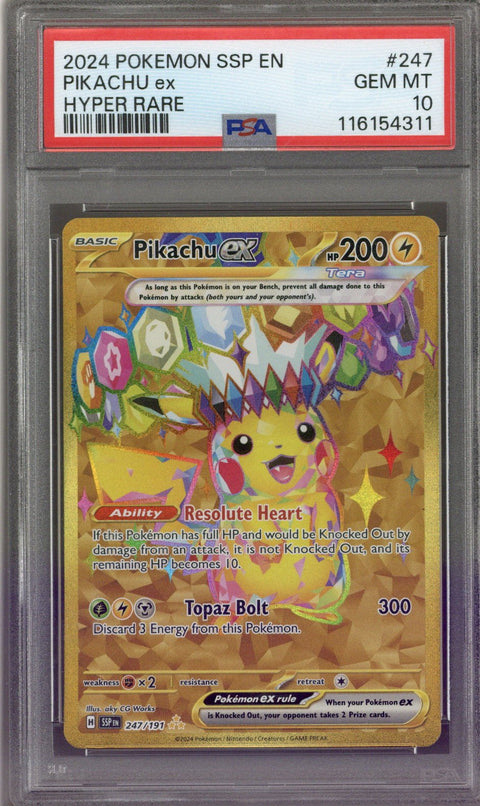 2024 Pokemon Surging Sparks Pikachu ex Hyper Rare 247/191 PSA 10
