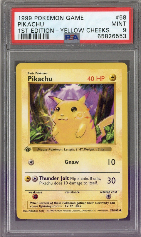 1999 Pokemon Pikachu 1st Edition Yellow Cheeks PSA 9