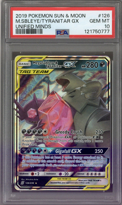 2019 Pokemon Unified Minds Mega Sableye & Tyranitar Tag Team GX 126/236 PSA 10