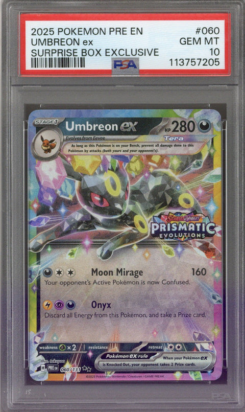 2025 Pokemon Prismatic Evolutions Umbreon ex Surprise Box Exclusive PSA 10