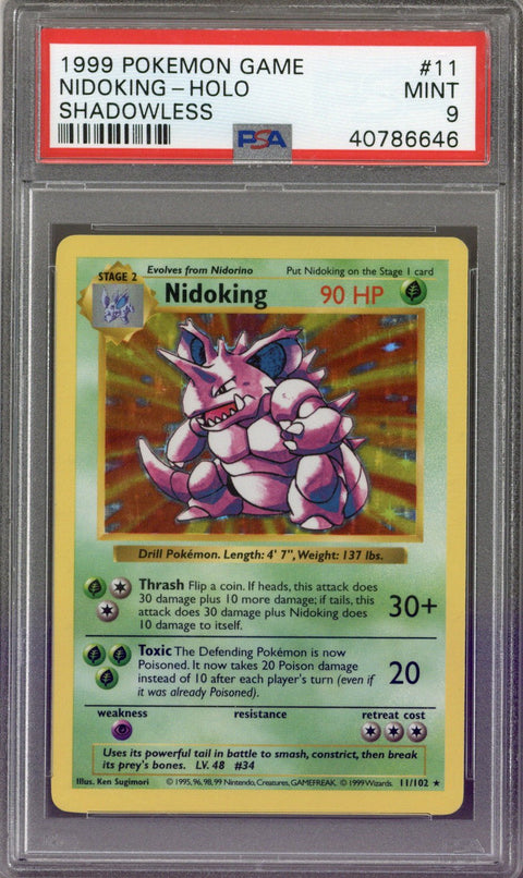 1999 Pokemon Base Set Shadowless Holo Nidoking #11 PSA 9