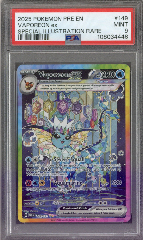 2025 Pokemon PRE EN Vaporeon Ex SIR PSA 9