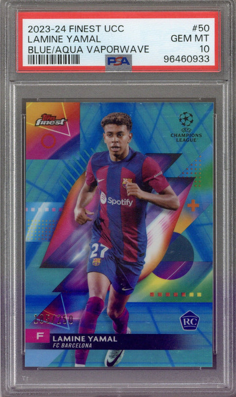 2023/24 Finest UCC Lamine Yamal Blue Aqua Vaporwave /250 PSA 10