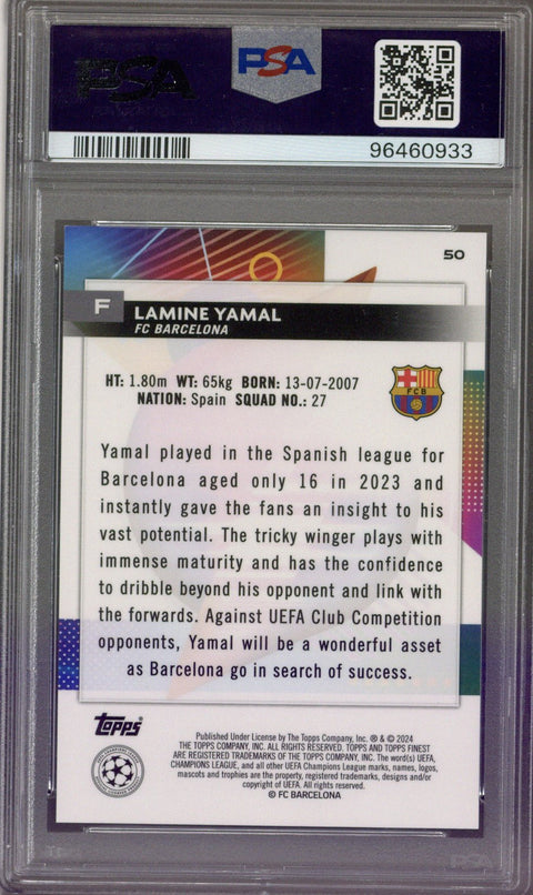 2023/24 Finest UCC Lamine Yamal Blue Aqua Vaporwave /250 PSA 10