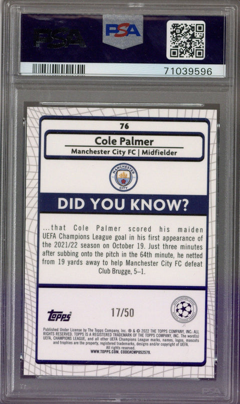 2021/22 Topps Merlin Cole Palmer Gold Atomic /50 PSA 9