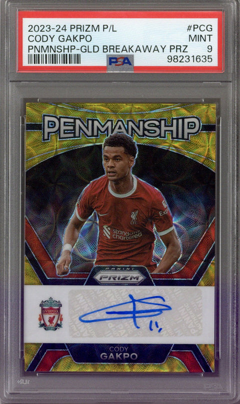 2023-24 Panini Prizm CODY GAKPO 1/10 Auto Gold Breakaway Prizm Penmanship PSA 9