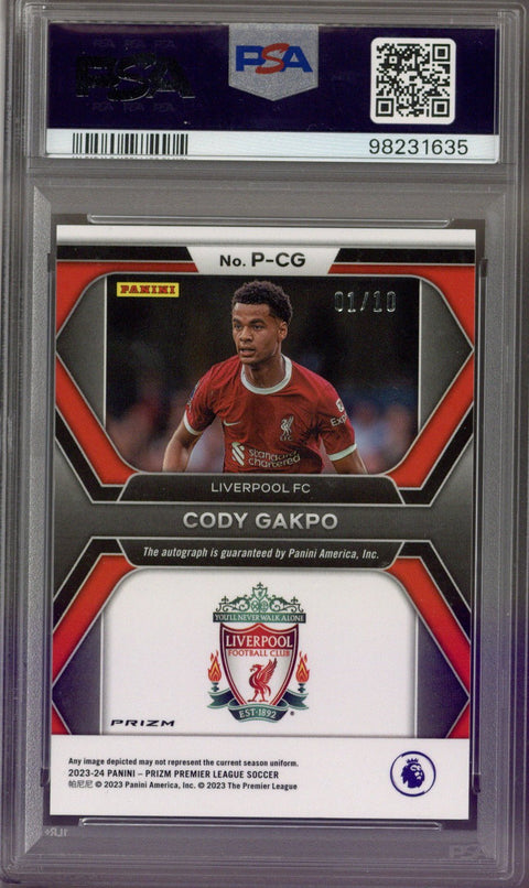 2023-24 Panini Prizm CODY GAKPO 1/10 Auto Gold Breakaway Prizm Penmanship PSA 9
