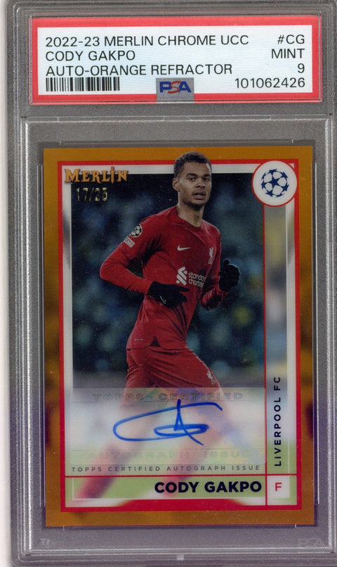 2022-23 Topps Merlin Cody Gakpo Auto Orange 17/25 PSA 9 Liverpool Netherlands