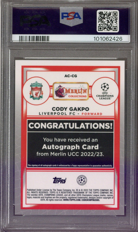 2022-23 Topps Merlin Cody Gakpo Auto Orange 17/25 PSA 9 Liverpool Netherlands