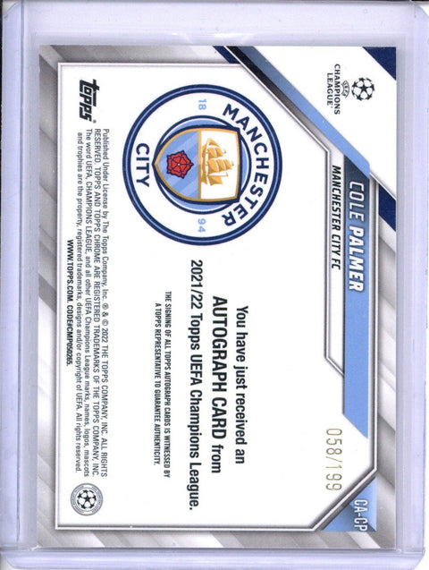 2022-23 Topps Chrome UCL Cole Palmer Aqua Refractor Rookie Auto /199