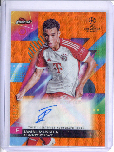2023-24 Topps Finest UCL and UEFA Jamal Musiala Orange Refractor Auto 5/25 #A-JM