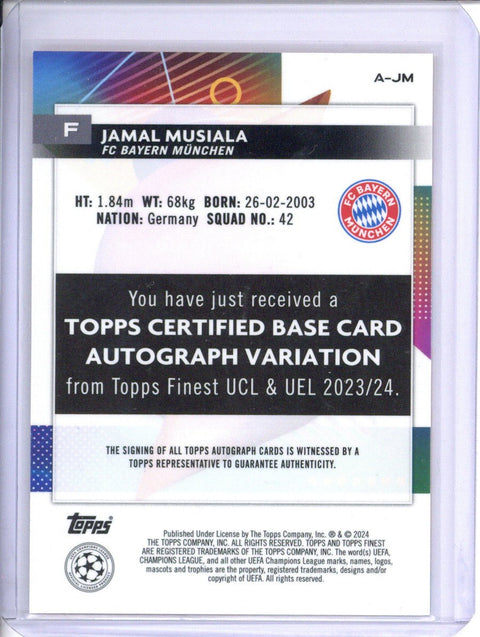 2023-24 Topps Finest UCL and UEFA Jamal Musiala Orange Refractor Auto 5/25 #A-JM