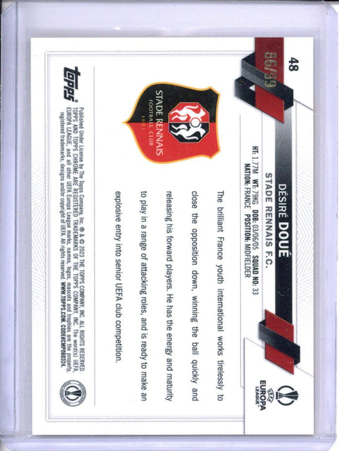 2023 Topps Chrome Sapphire Desire Doue RC Gold 86/99 Rennais PSG France