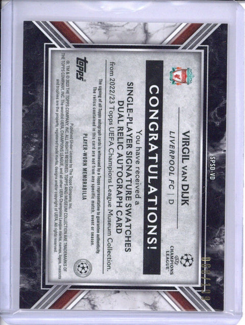 2022-23 Topps Museum UEFA Virgil Van Dijk Jumbo Relic Patch Auto 68/199