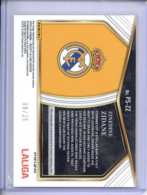 2023-24 Select La Liga Zinedine Zidane Pitchside Signatures Auto Purple 9/25 #PS-ZZ